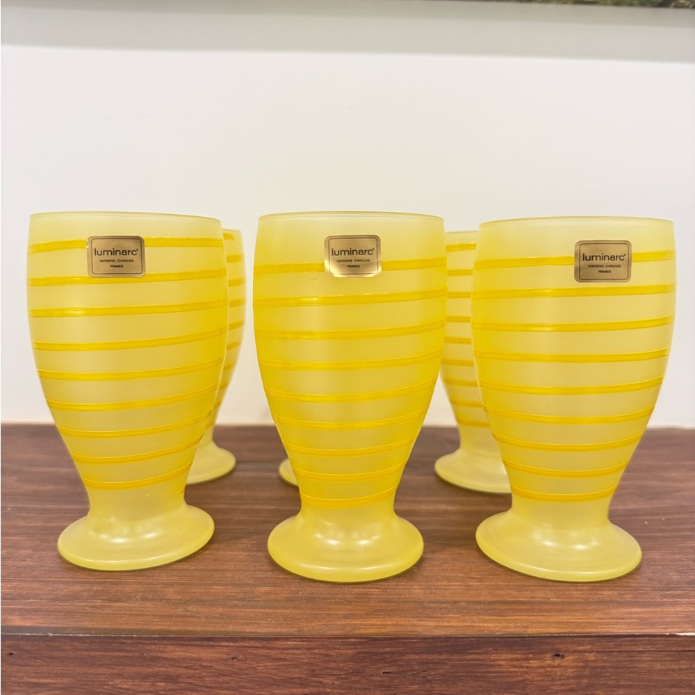 Vintage Luminarc Verrerie D'Arques France Yellow Swirl Cobra Glasses - Set of 6